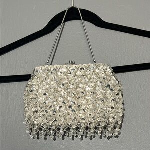 Vintage Crystal Embellished Evening Clutch Handbag - Silver/White